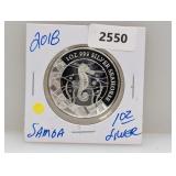 2018 1oz .999 Silv Samoa Seahorse