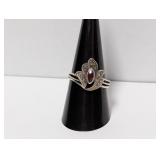 .925 Sterling Red Stone/Marcasite Ring Sz 9