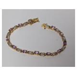 7" Vermeil/.925 Sterl Purple Stone/Diam Bracelet