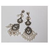 .925 Sterling Tiered Pearl Drop Earrings