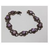 7.5" .925 Sterling Purple Stone Ornate Bracelet