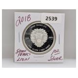 2018 1oz .999 Silv Lion 5000 Francs