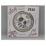 2019 1oz .999 Silv Yr of Pig Lunar Ounce