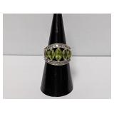 .925 Sterl Green/Clear Stone Ring Sz 7