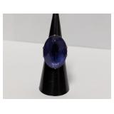 .925 Sterl Deep Blue Oval Gemstone Ring Sz 6.5
