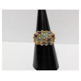 Vermeil/.925 Sterl Multi Gem Cluster Ring Sz 7
