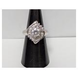 .925 Sterling Silver CZ Statement Ring Size 7