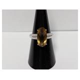 .925 Sterling Diamond Ring Brown Stone Size 7