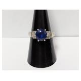 .925 Sterling BBJ Cocktail Ring Blue Stone Size 8