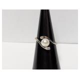 .925 Sterling PF Pearl Tension Band Ring Size 7