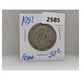 1951 90% Silver Franklin Half $1 Dollar