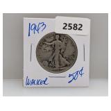 1943 90% Silver Walker Half $1 Dollar