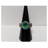 .925 Sterling Ring Diamonds/Green/Blue Flash Sz 7