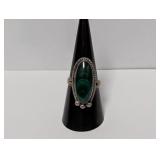.925 Sterling Malachite Cabochon Ring Size 8