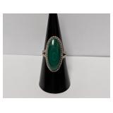.925 Sterling Malachite Cabochon Ring Size 7.5