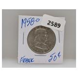 1958-D 90% Silver Franklin Half $1 Dollar