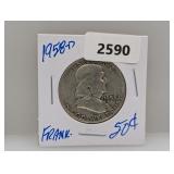 1958-D 90% Silver Franklin Half $1 Dollar