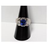 .925 Sterling Tri-Stone Blue/Clear Ring Size 8