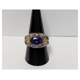 Vermeil Ornate Multi-Colored Stone Ring Inlay Sz9