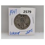 1941 90% Silver Walker Half $1 Dollar