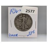 1936-S 90% Silver Walker Half $1 Dollar