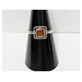 .925 Sterling Silver Amber Ring Size 7.5