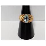 Vermeil Cocktail Ring Blue Marquise Stone Size 7