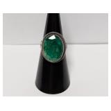 .925 Sterling Green Stone Cocktail Ring Size 6.5