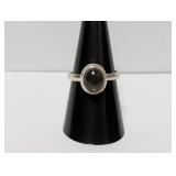 .925 Sterl Solitaire Brown Cabochon Ring Sz 8