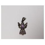 .925 Sterling Silver Angel Pendant Purple Stone