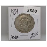 1951 90% Silv Franklin Half $1