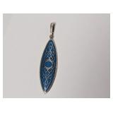 .925 Sterling Turquoise Inlay Marquise Pendant