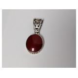 .925 Sterling Silver Red Stone Pendant