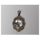 .925 Sterling Silver/Vermeil Clear Stone Pendant