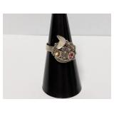 .925 Sterling Adj Fish Ring Stone Missing