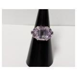 .925 Sterling Purple Floral Cocktail Ring Size 6