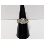 .925 Sterling Floral Braided Diamond Ring Size 7