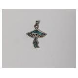 .925 Sterling Turquoise Inlay Mushroom Pendant