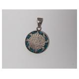 .925 Sterling TAXCO Sun Face Turquoise Pendant