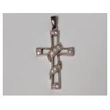 .925 Sterling Silver Cross Pendant Clear Stones