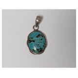 .925 Sterling Silver Oval Turquoise Pendant