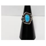 .925 Sterling Stamped Turquoise Floral Ring Sz 6