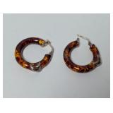.925 Sterling Silver Enamel Hoop Earrings