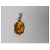 .925 Sterling Silver Amber Oval Pendant