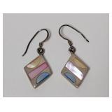 .925 Sterling Tri Stone Inlay Dangle Earrings