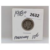 1918-D 90% Silv Mercury Dime