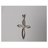 .925 Sterling Silver Cross Pendant Clear Stone