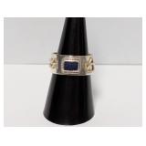 .925 Sterling Symbolic Ring Blue Stone Size 8