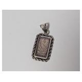 .999 Silver Bar Set in .925 Sterling Pendant