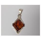 .925 Sterling Silver Amber Pendant